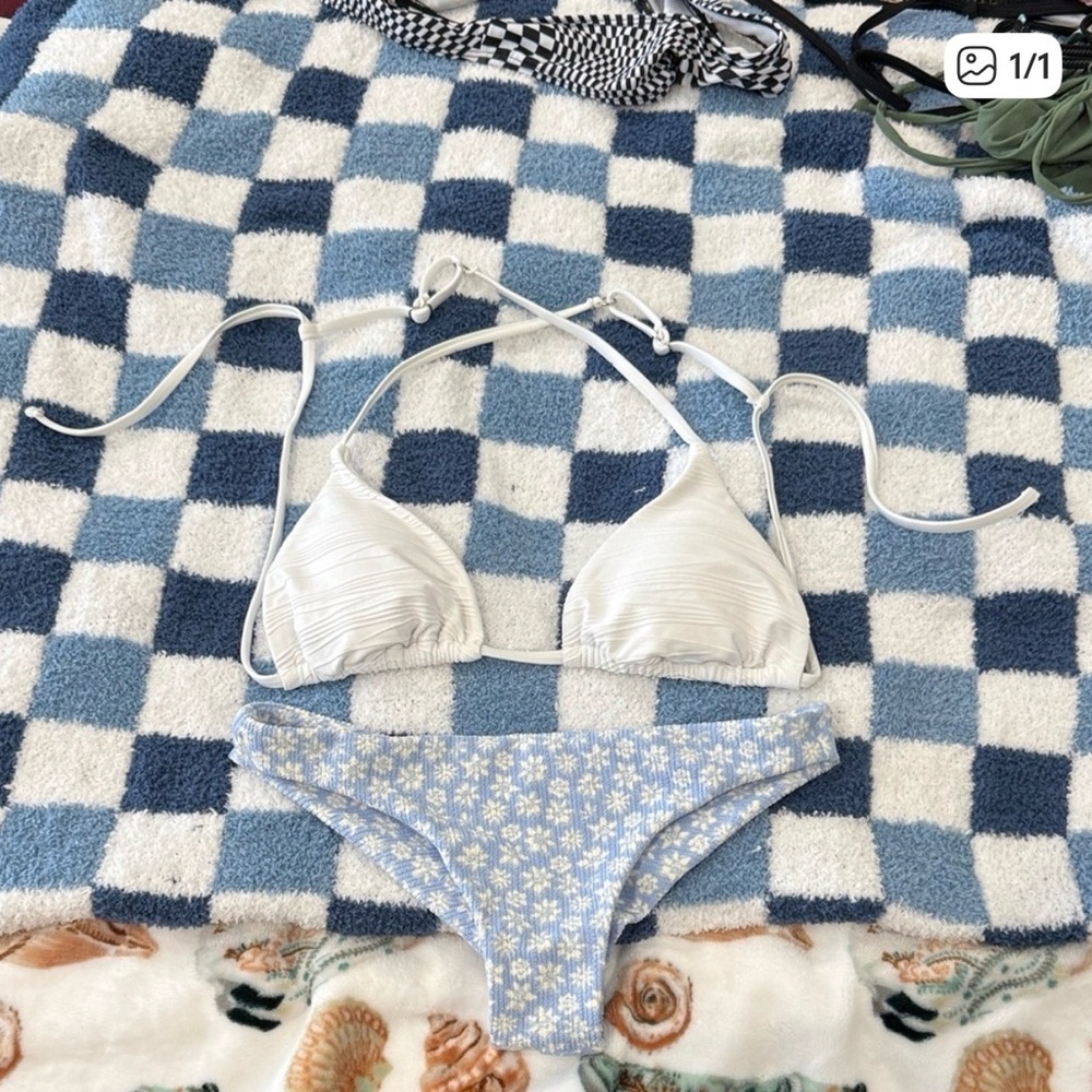 White and Blue Floral Bikini Set